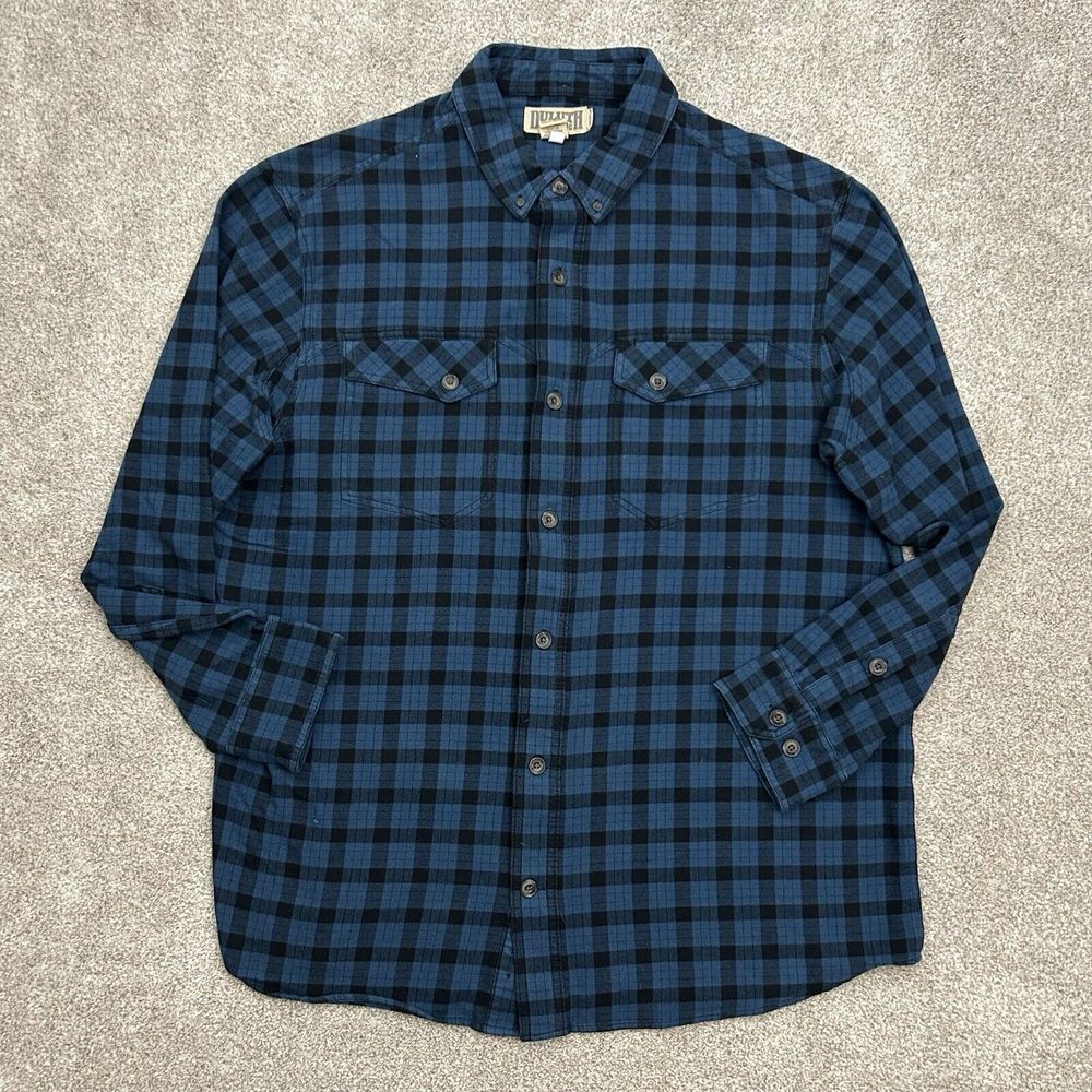 Duluth Trading Men's Size XL Standard Fit Blue Long Sleeve‎ Flannel Shirt